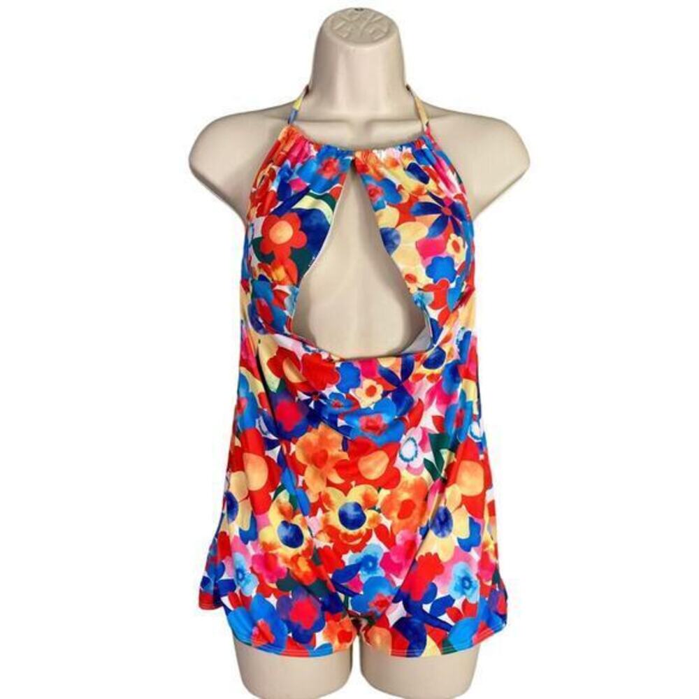 Women's Floral Print One-Piece Swimsuit Size Large Stretch Quick-Dry Multicolor